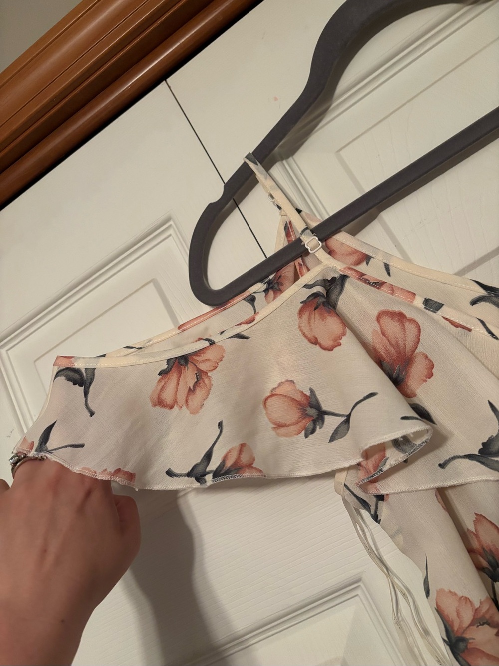 Umgee Cream Floral Romper with Coral Blooms